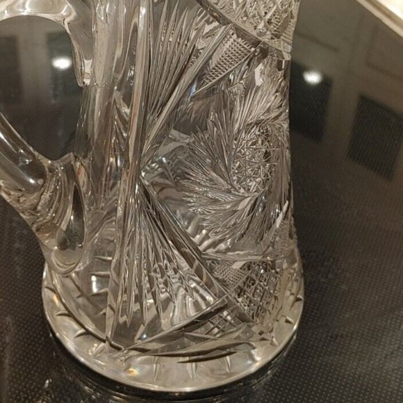 American Brilliant Period ABP Cut Glass Pitcher Pinwheel Star Burst Sawtooth 9.5 - Picture 2 of 12